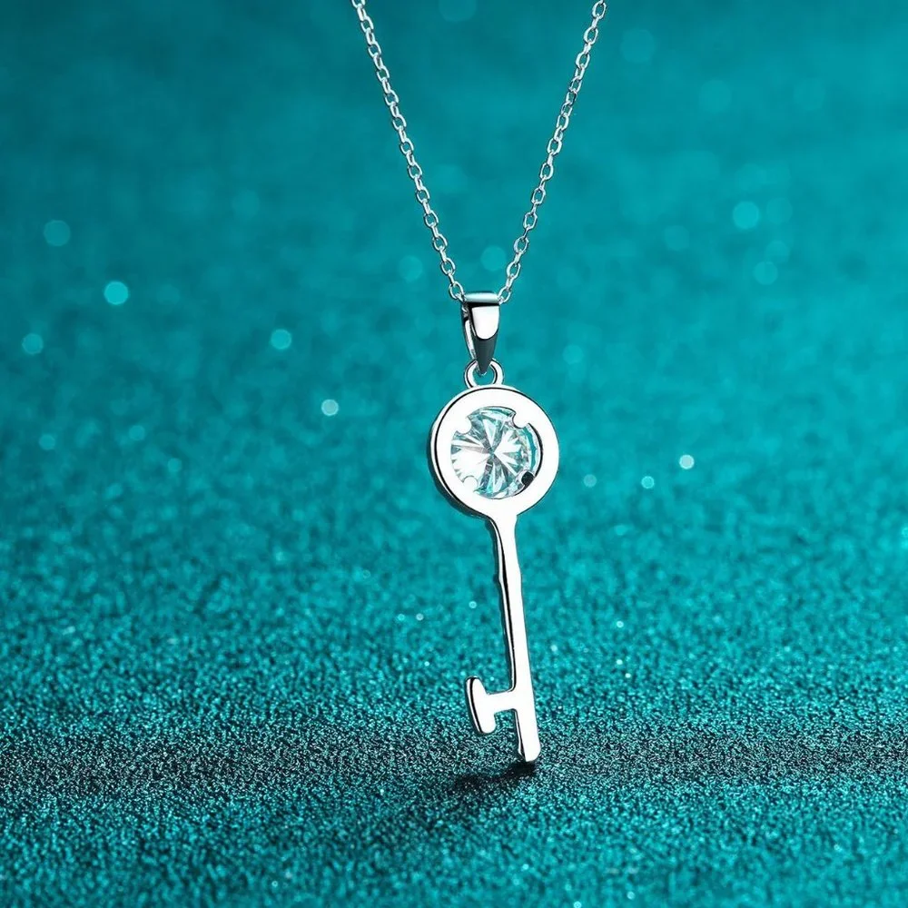 Certified 1ct. t.w. Moissanite Diamond Key Necklace NEW - Picture 5 of 8